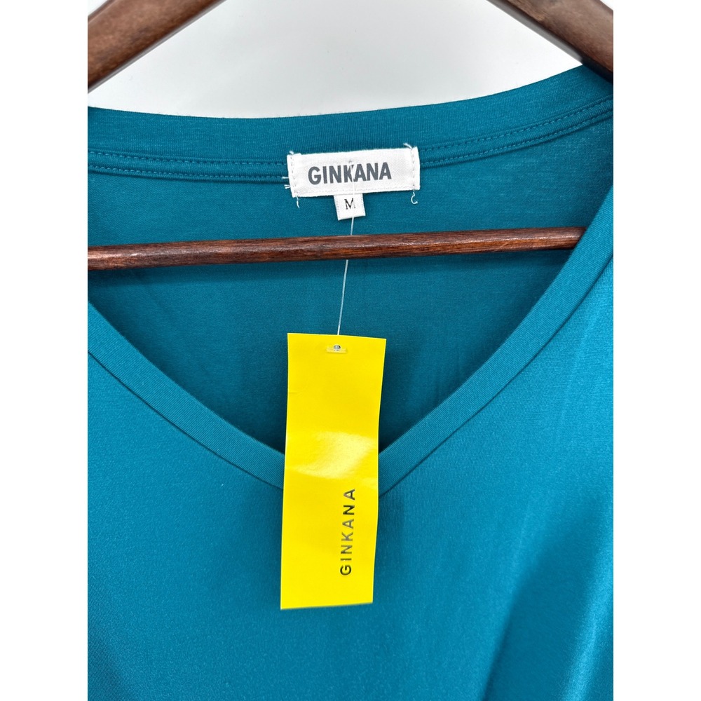 Ginkana Teal V Neck Long Sleeve Side Button Ruched Maternity Top M - Picture 3 of 5